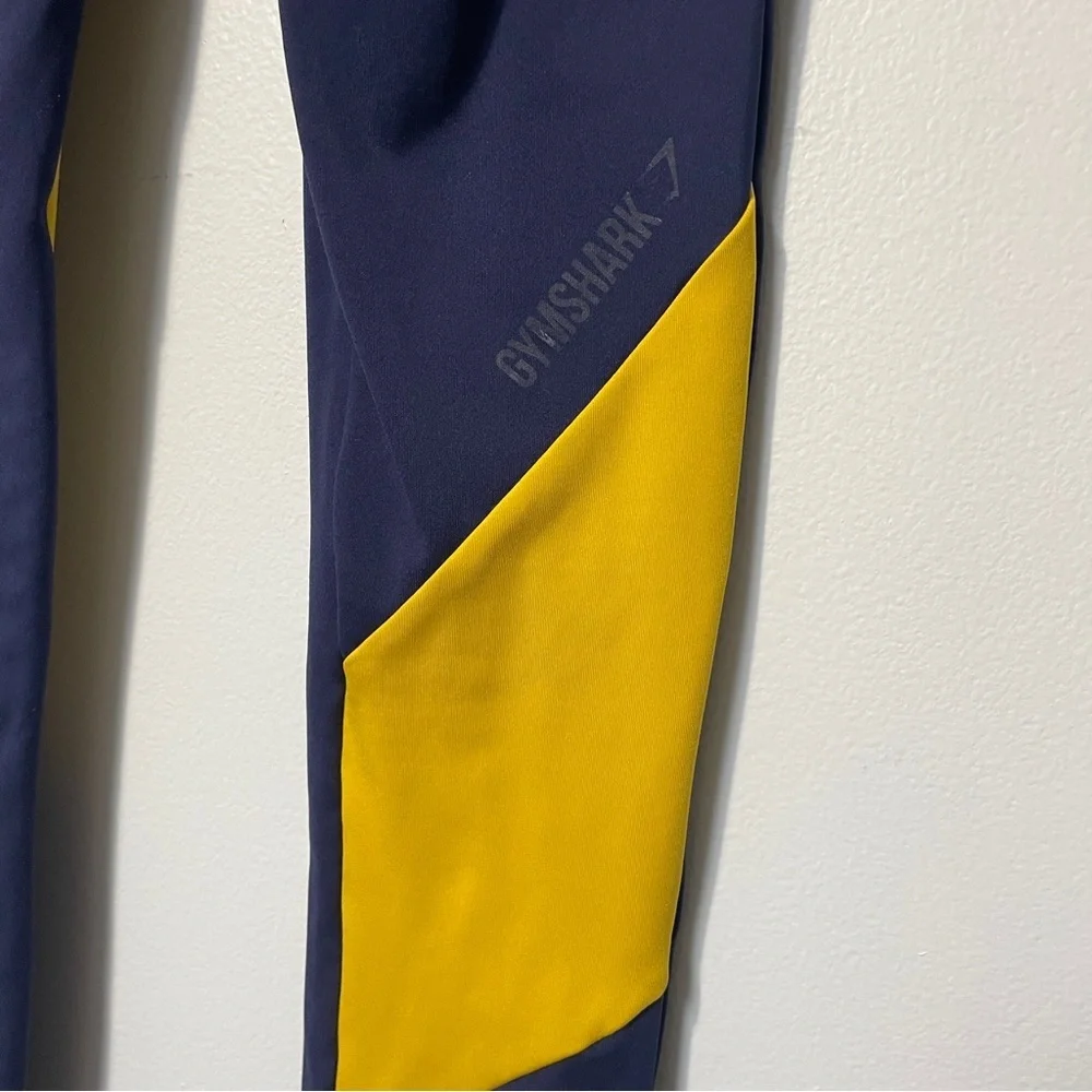 Gymshark Crossover‎ Waist Navy Yellow Asymmetrical Leggings Women’s Size Small